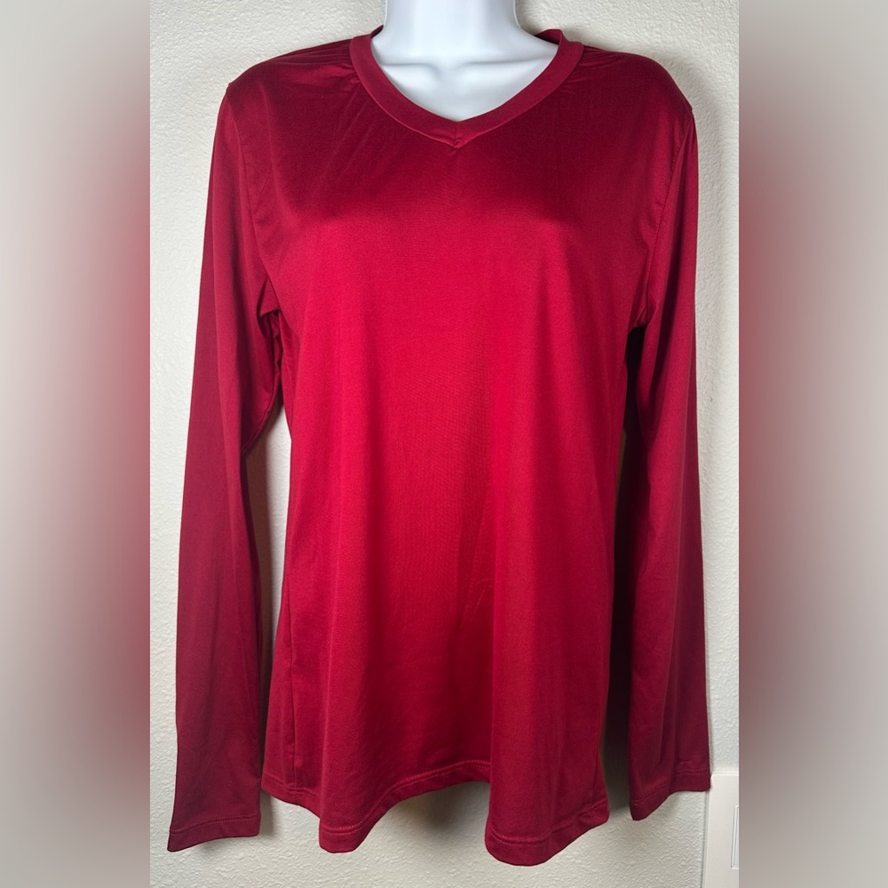 Love Nation Womens Red Long Sleeve V Neck Tshirt Size XL
